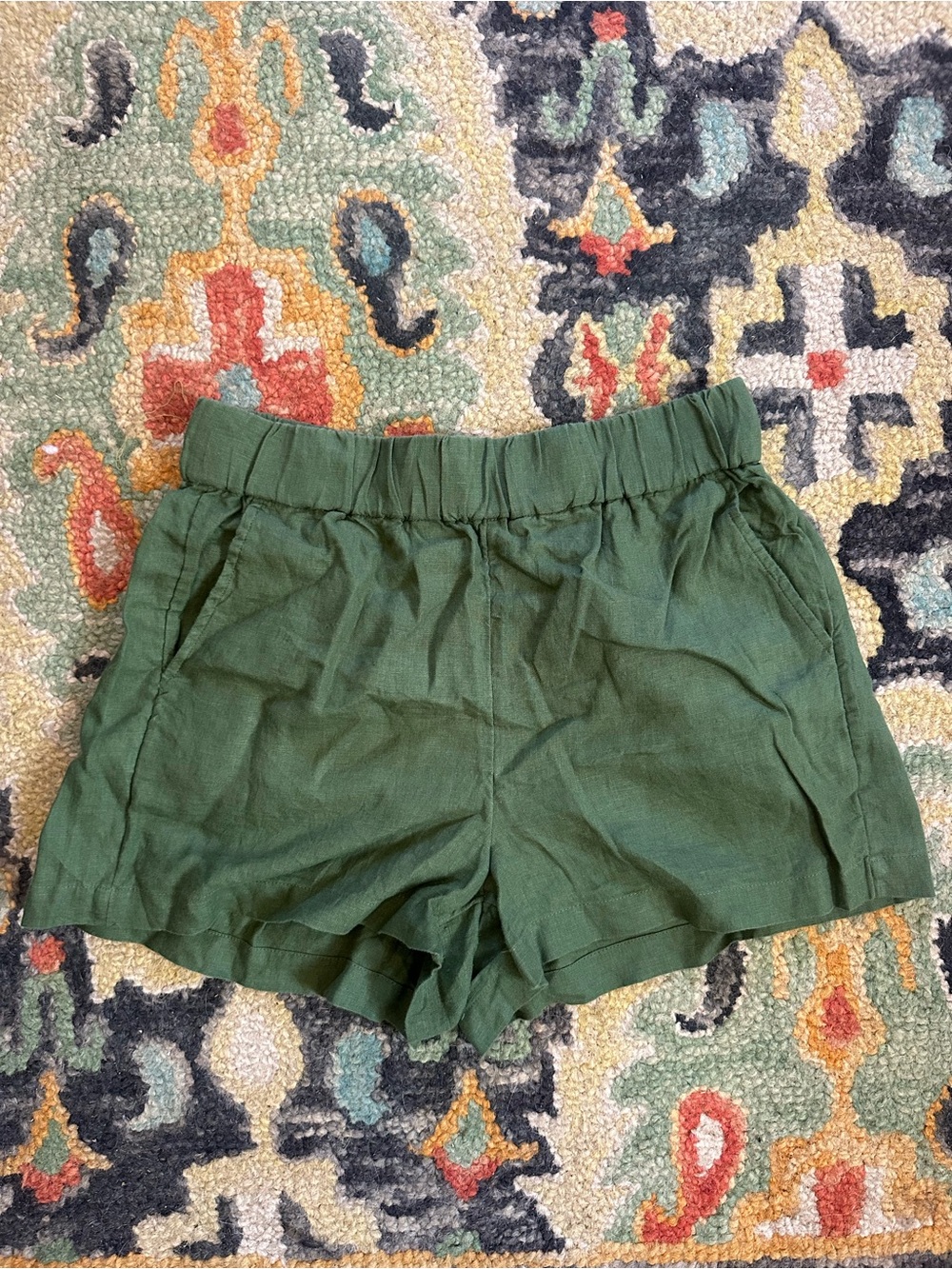 J. Crew Dark Green High-Waist Linen-Blend Shorts EUC